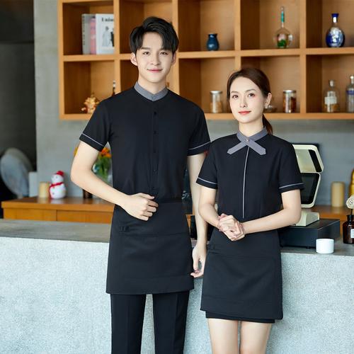 餐飲服務(wù)員工作服短袖男女火鍋飯店工裝面包蛋糕奶茶店春夏裝繡字